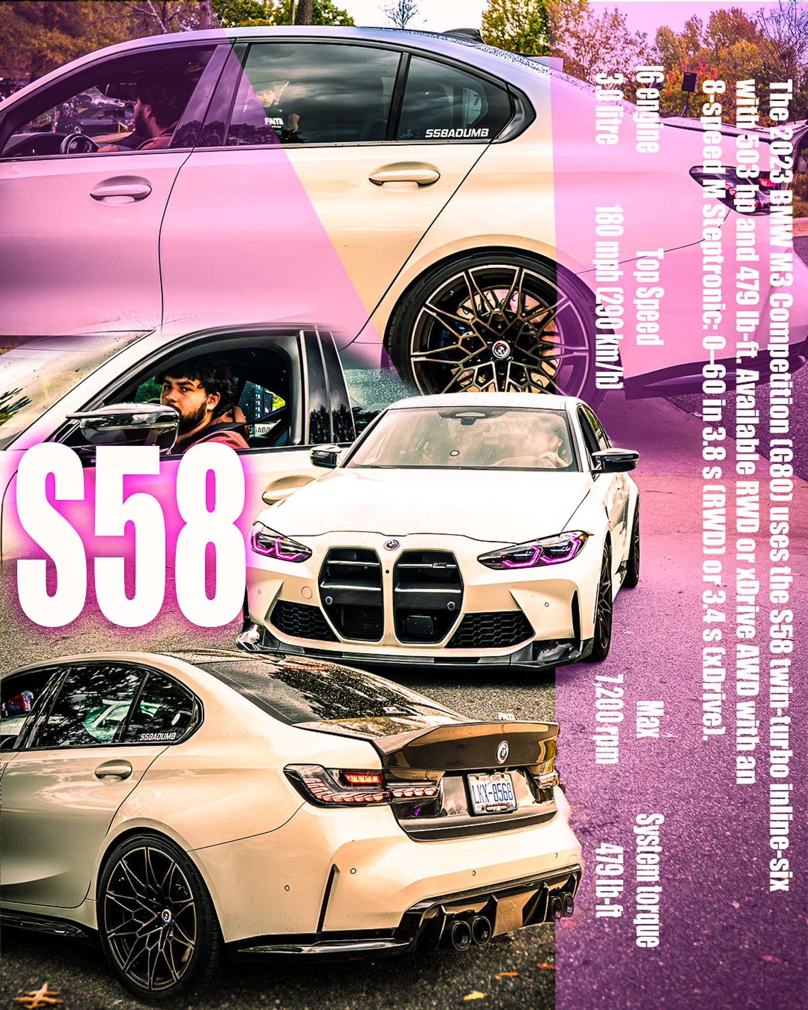 S58 engine feature graphic for a BMW M3 Competition