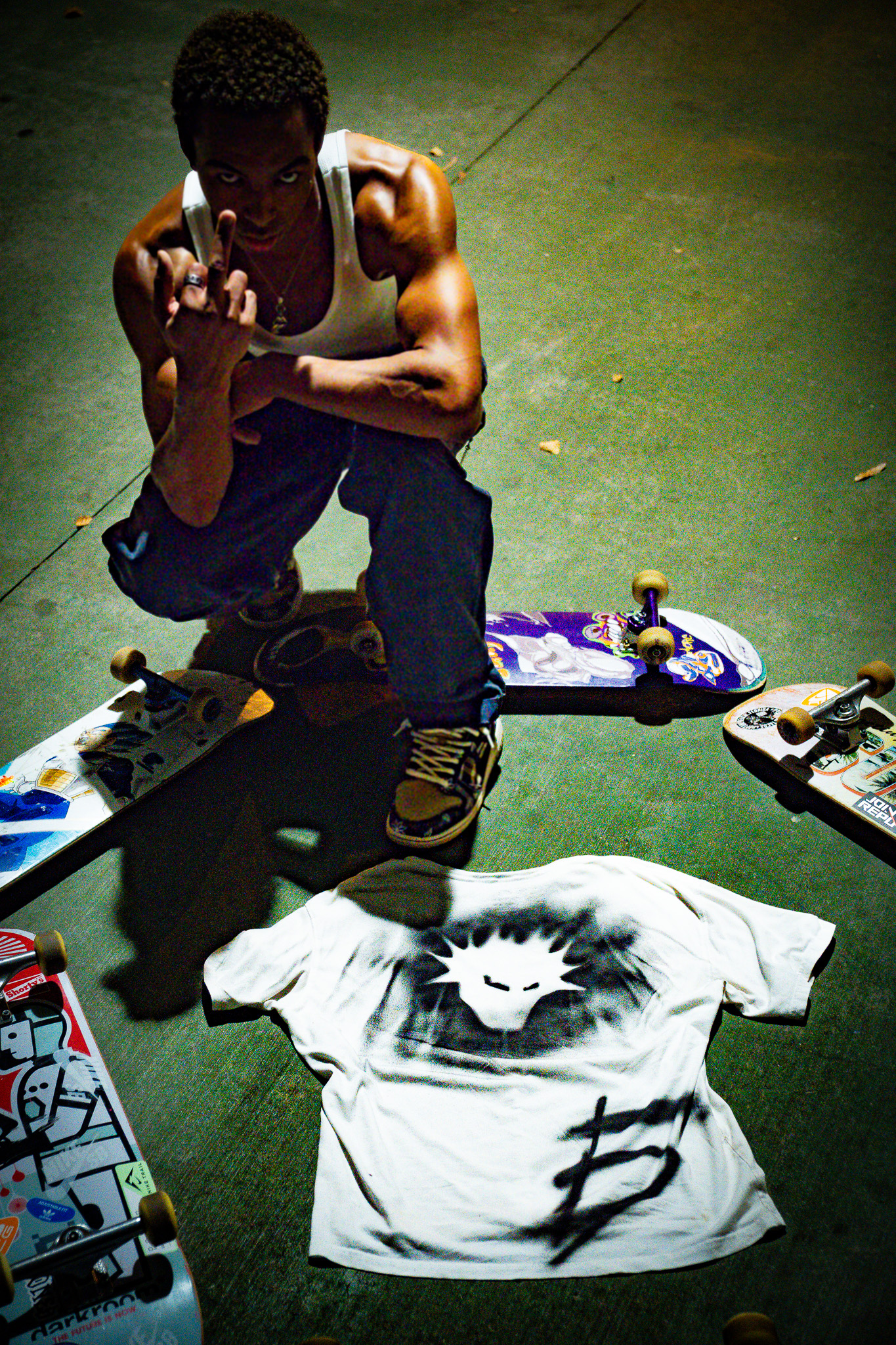 Streetwear brand lookbook shoot with skateboards