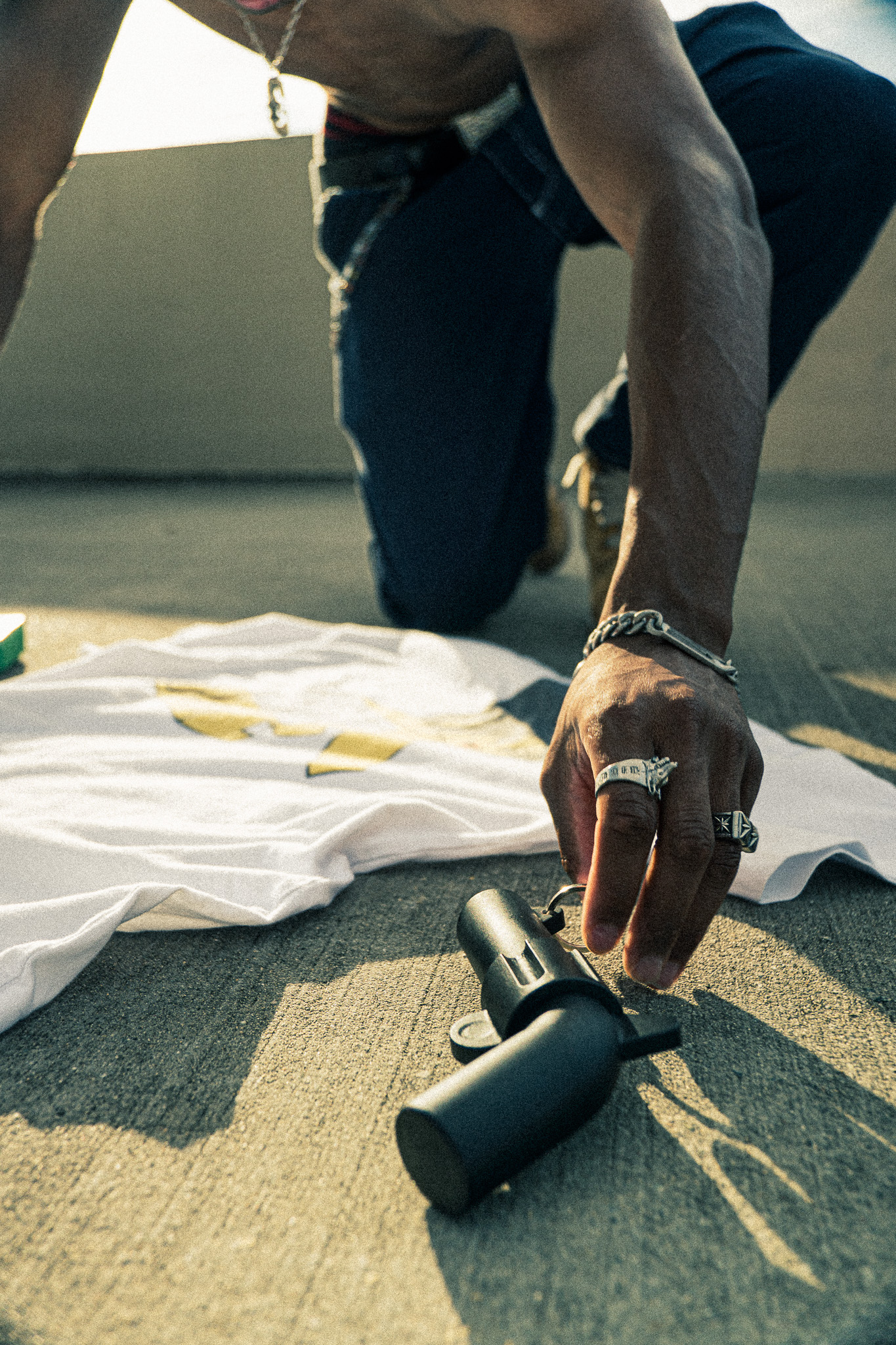 Gritty low-angle detail shot for a streetwear brand shoot